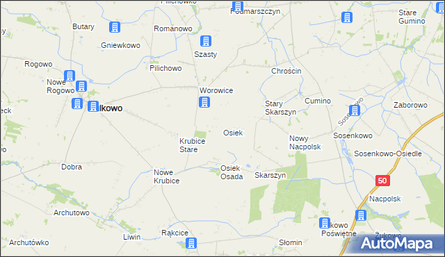 mapa Osiek gmina Bulkowo, Osiek gmina Bulkowo na mapie Targeo