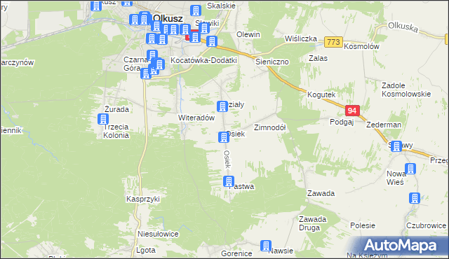 mapa Osiek gmina Olkusz, Osiek gmina Olkusz na mapie Targeo