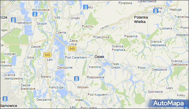mapa Osiek powiat oświęcimski, Osiek powiat oświęcimski na mapie Targeo