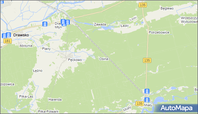 mapa Osina gmina Wieleń, Osina gmina Wieleń na mapie Targeo