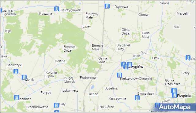mapa Osina Mała gmina Kiełczygłów, Osina Mała gmina Kiełczygłów na mapie Targeo