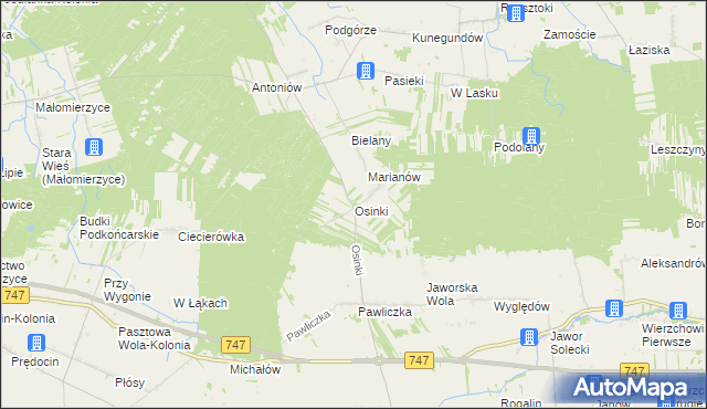 mapa Osinki gmina Rzeczniów, Osinki gmina Rzeczniów na mapie Targeo