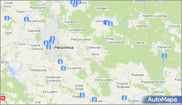 mapa Osiny gmina Pierzchnica, Osiny gmina Pierzchnica na mapie Targeo