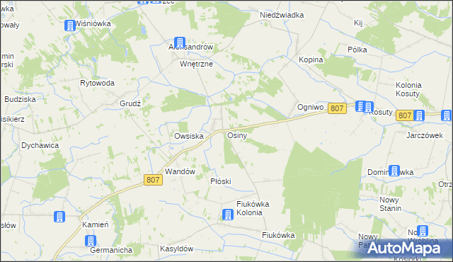 mapa Osiny gmina Wola Mysłowska, Osiny gmina Wola Mysłowska na mapie Targeo