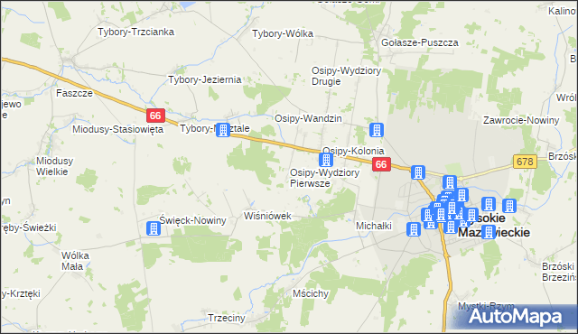 mapa Osipy-Wydziory Pierwsze, Osipy-Wydziory Pierwsze na mapie Targeo
