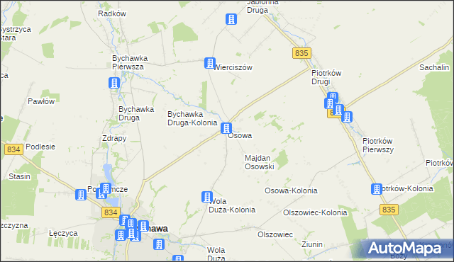 mapa Osowa gmina Bychawa, Osowa gmina Bychawa na mapie Targeo