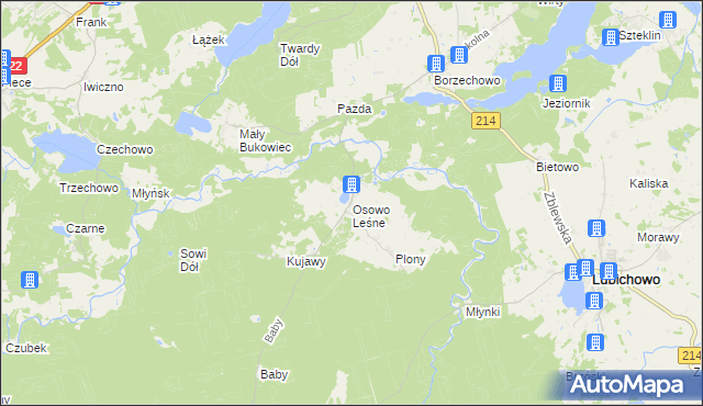 mapa Osowo Leśne, Osowo Leśne na mapie Targeo