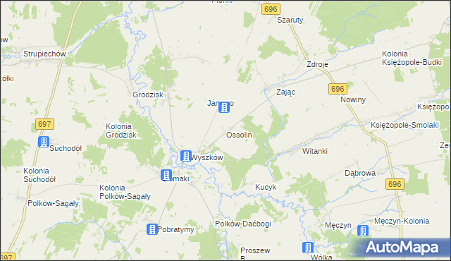 mapa Ossolin gmina Liw, Ossolin gmina Liw na mapie Targeo