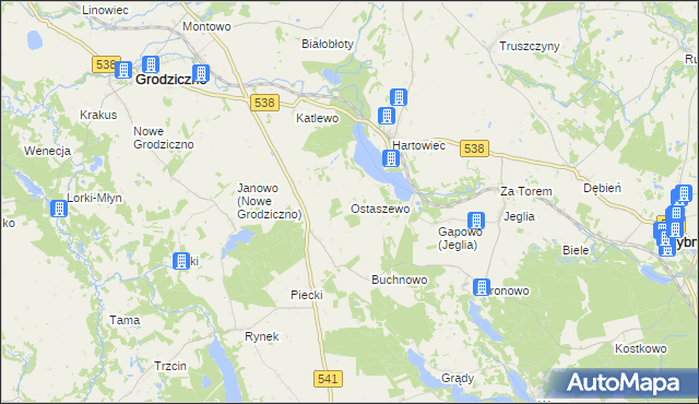 mapa Ostaszewo gmina Grodziczno, Ostaszewo gmina Grodziczno na mapie Targeo