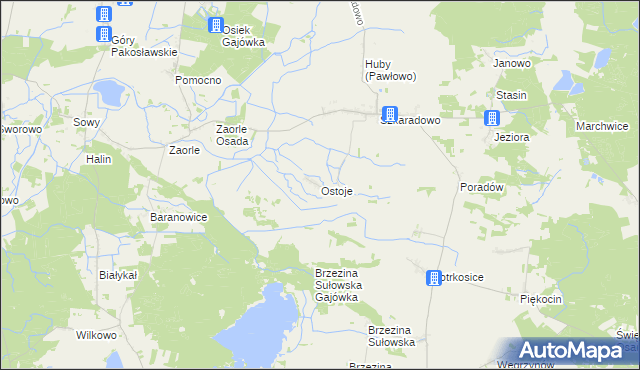mapa Ostoje gmina Jutrosin, Ostoje gmina Jutrosin na mapie Targeo