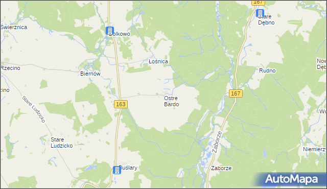 mapa Ostre Bardo gmina Połczyn-Zdrój, Ostre Bardo gmina Połczyn-Zdrój na mapie Targeo