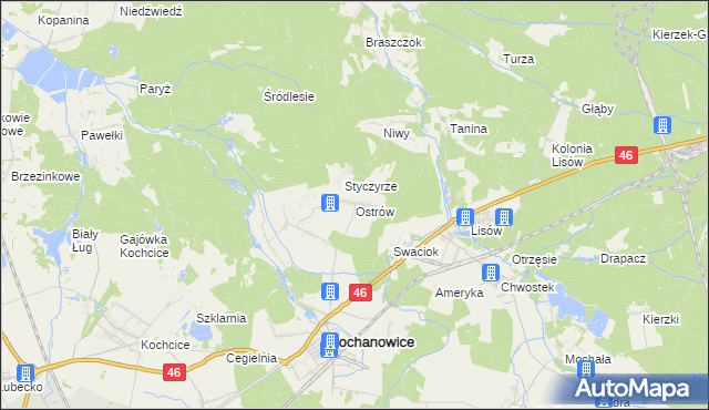 mapa Ostrów gmina Kochanowice, Ostrów gmina Kochanowice na mapie Targeo