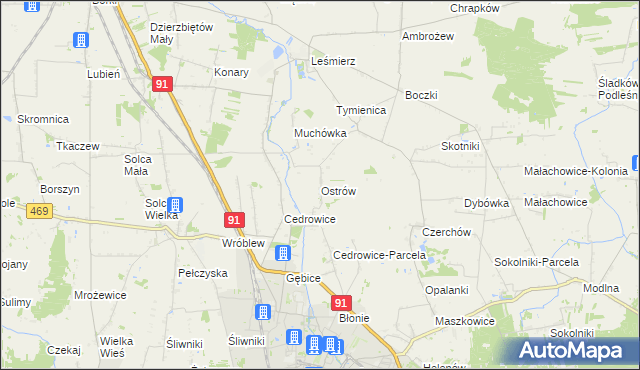 mapa Ostrów gmina Ozorków, Ostrów gmina Ozorków na mapie Targeo
