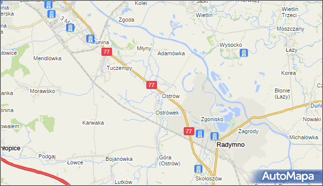mapa Ostrów gmina Radymno, Ostrów gmina Radymno na mapie Targeo