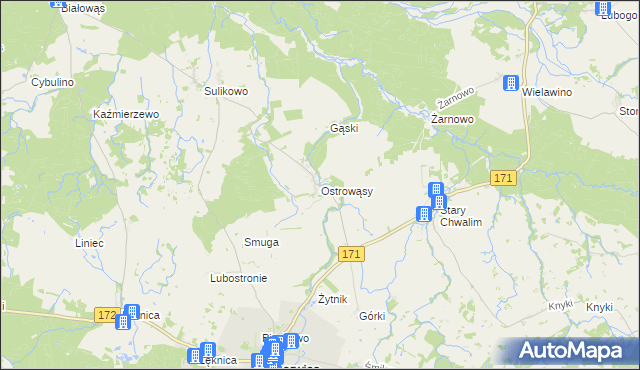 mapa Ostrowąsy gmina Barwice, Ostrowąsy gmina Barwice na mapie Targeo