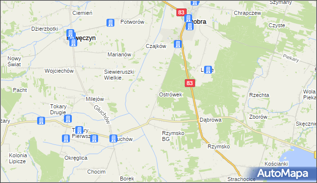 mapa Ostrówek gmina Dobra, Ostrówek gmina Dobra na mapie Targeo