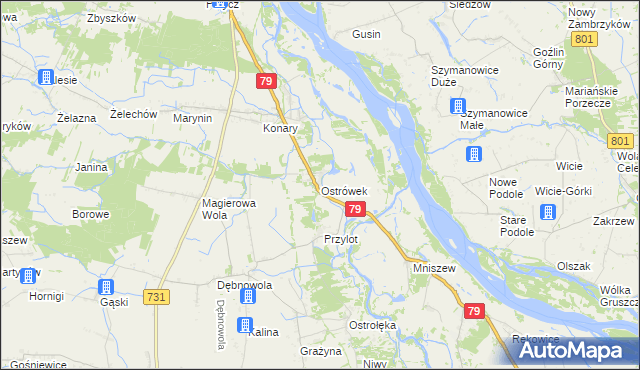 mapa Ostrówek gmina Warka, Ostrówek gmina Warka na mapie Targeo