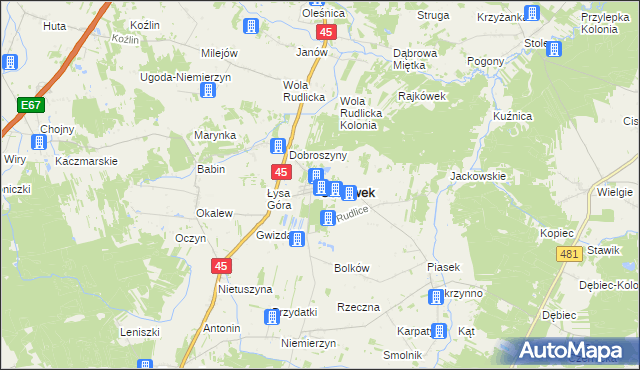 mapa Ostrówek powiat wieluński, Ostrówek powiat wieluński na mapie Targeo
