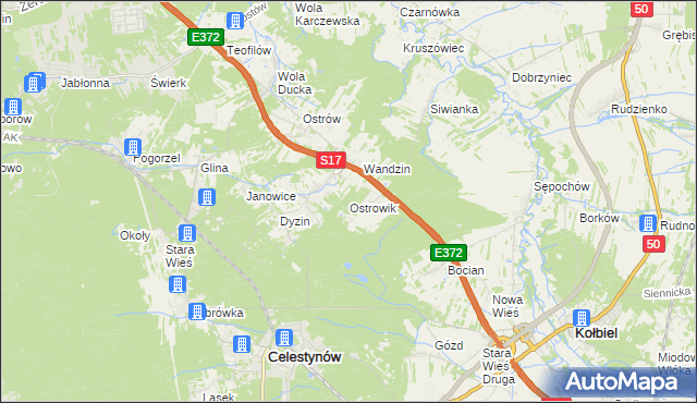 mapa Ostrowik gmina Celestynów, Ostrowik gmina Celestynów na mapie Targeo