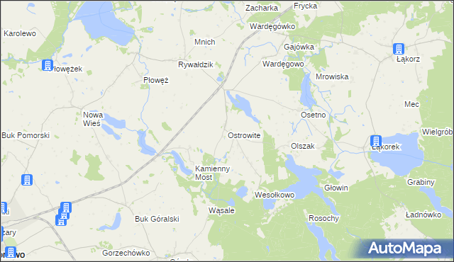 mapa Ostrowite gmina Biskupiec, Ostrowite gmina Biskupiec na mapie Targeo