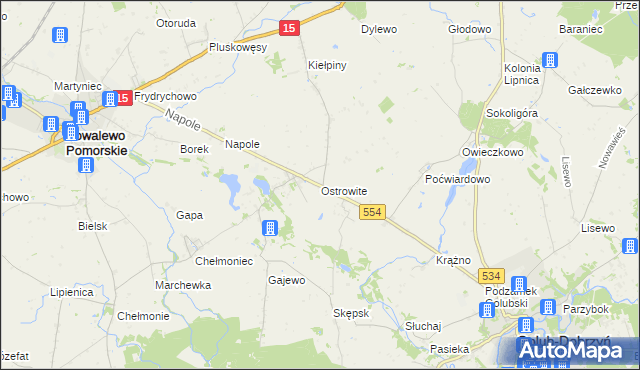 mapa Ostrowite gmina Golub-Dobrzyń, Ostrowite gmina Golub-Dobrzyń na mapie Targeo