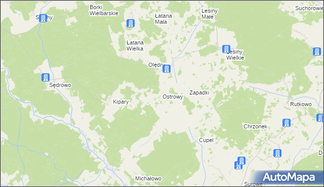 mapa Ostrowy gmina Wielbark, Ostrowy gmina Wielbark na mapie Targeo