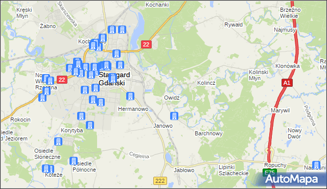 mapa Owidz, Owidz na mapie Targeo