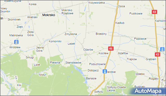 mapa Ożarów gmina Mokrsko, Ożarów gmina Mokrsko na mapie Targeo