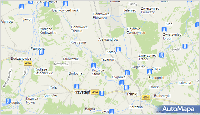 mapa Pacanów gmina Panki, Pacanów gmina Panki na mapie Targeo