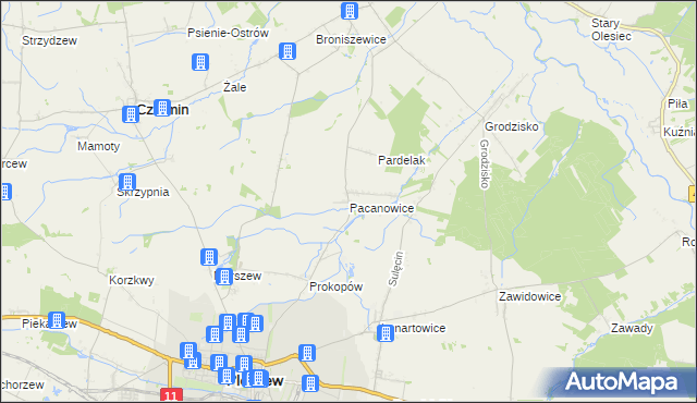 mapa Pacanowice, Pacanowice na mapie Targeo