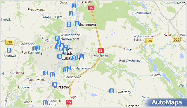 mapa Pacółtowo gmina Nowe Miasto Lubawskie, Pacółtowo gmina Nowe Miasto Lubawskie na mapie Targeo