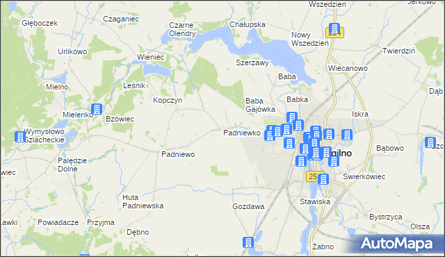 mapa Padniewko, Padniewko na mapie Targeo