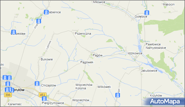 mapa Pągów gmina Wilków, Pągów gmina Wilków na mapie Targeo
