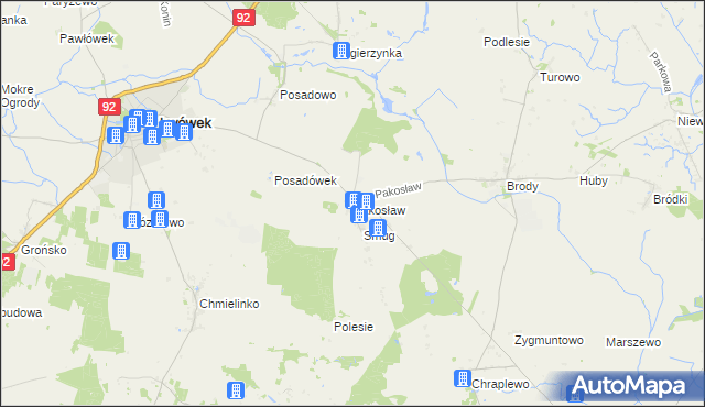 mapa Pakosław gmina Lwówek, Pakosław gmina Lwówek na mapie Targeo