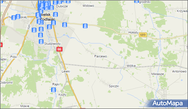 mapa Parcewo gmina Bielsk Podlaski, Parcewo gmina Bielsk Podlaski na mapie Targeo
