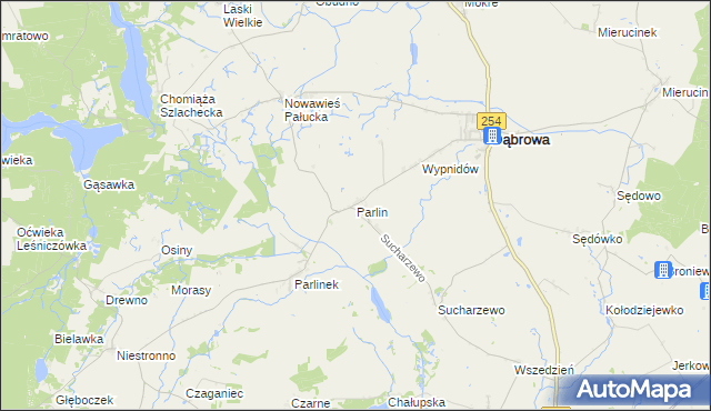 mapa Parlin gmina Dąbrowa, Parlin gmina Dąbrowa na mapie Targeo