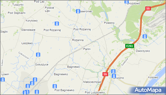 mapa Parlin gmina Pruszcz, Parlin gmina Pruszcz na mapie Targeo