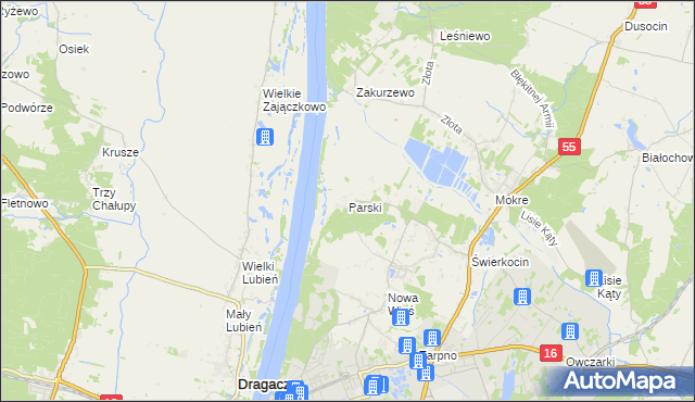 mapa Parski gmina Grudziądz, Parski gmina Grudziądz na mapie Targeo