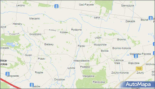 mapa Parski gmina Świnice Warckie, Parski gmina Świnice Warckie na mapie Targeo