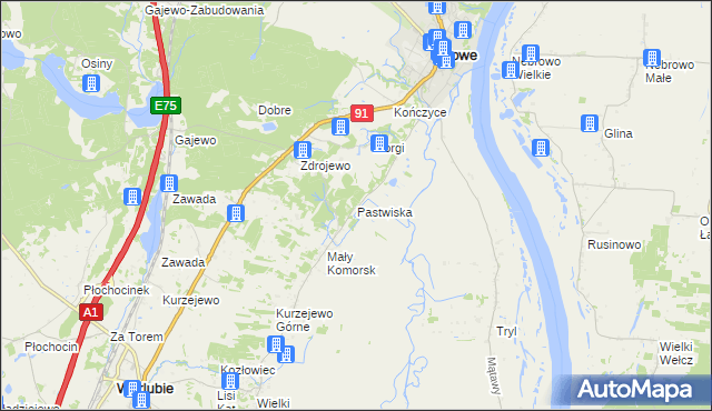 mapa Pastwiska gmina Nowe, Pastwiska gmina Nowe na mapie Targeo
