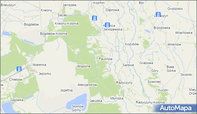 mapa Paulinów gmina Przykona, Paulinów gmina Przykona na mapie Targeo