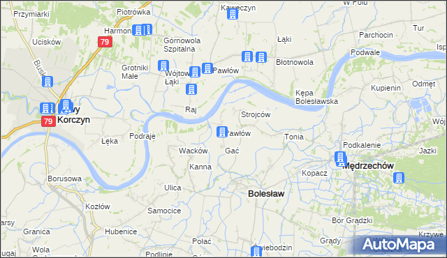 mapa Pawłów gmina Bolesław, Pawłów gmina Bolesław na mapie Targeo