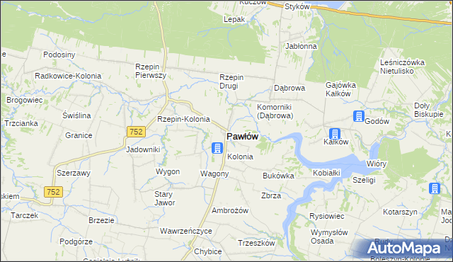 mapa Pawłów powiat starachowicki, Pawłów powiat starachowicki na mapie Targeo