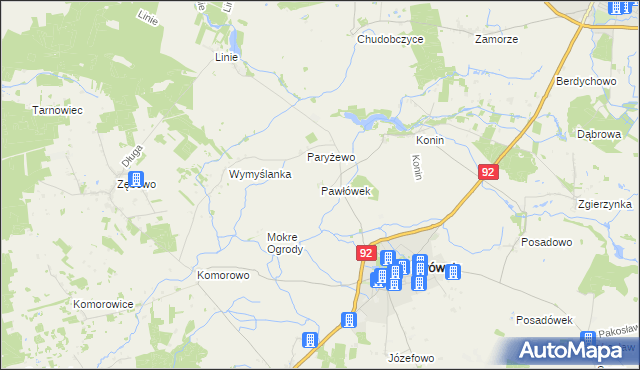 mapa Pawłówek gmina Lwówek, Pawłówek gmina Lwówek na mapie Targeo