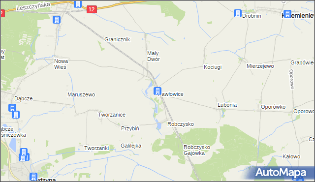 mapa Pawłowice gmina Krzemieniewo, Pawłowice gmina Krzemieniewo na mapie Targeo