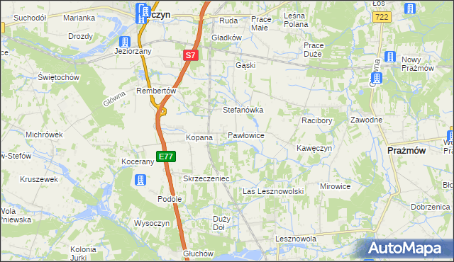 mapa Pawłowice gmina Tarczyn, Pawłowice gmina Tarczyn na mapie Targeo