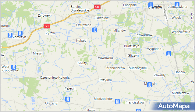 mapa Pawłówka gmina Chynów, Pawłówka gmina Chynów na mapie Targeo