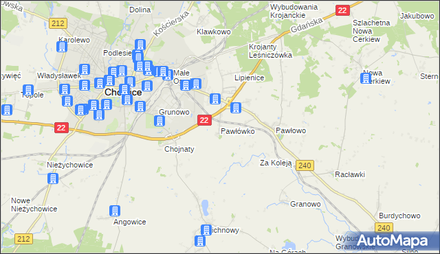 mapa Pawłówko gmina Chojnice, Pawłówko gmina Chojnice na mapie Targeo
