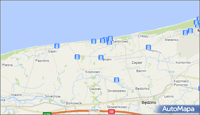 mapa Pękalin gmina Mielno, Pękalin gmina Mielno na mapie Targeo