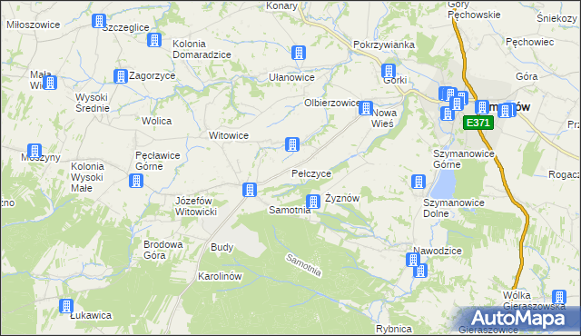 mapa Pełczyce gmina Bogoria, Pełczyce gmina Bogoria na mapie Targeo